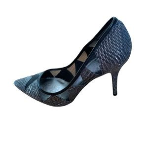 Adrianna Papell Womens Glitter Mesh Pointy Toe Heels Shoes Black Silver SZ 7M